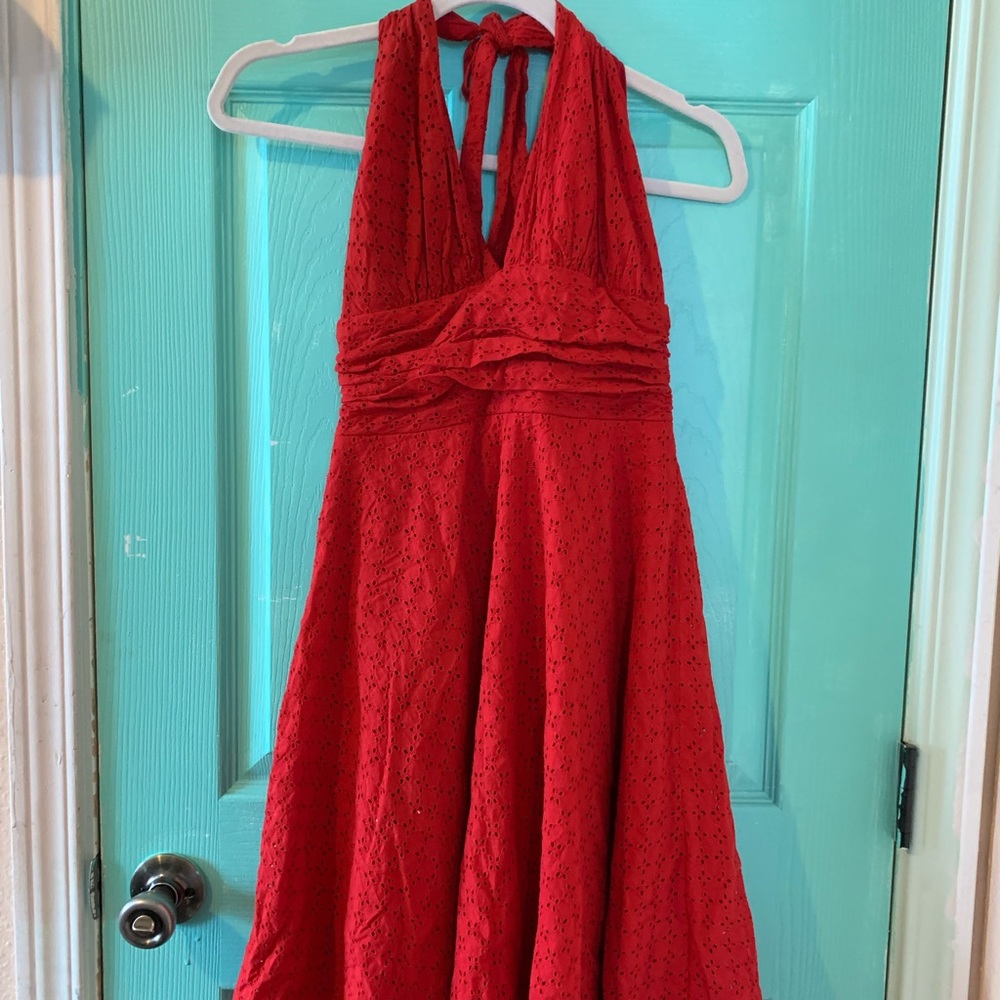 Red Eyelet halter top dress